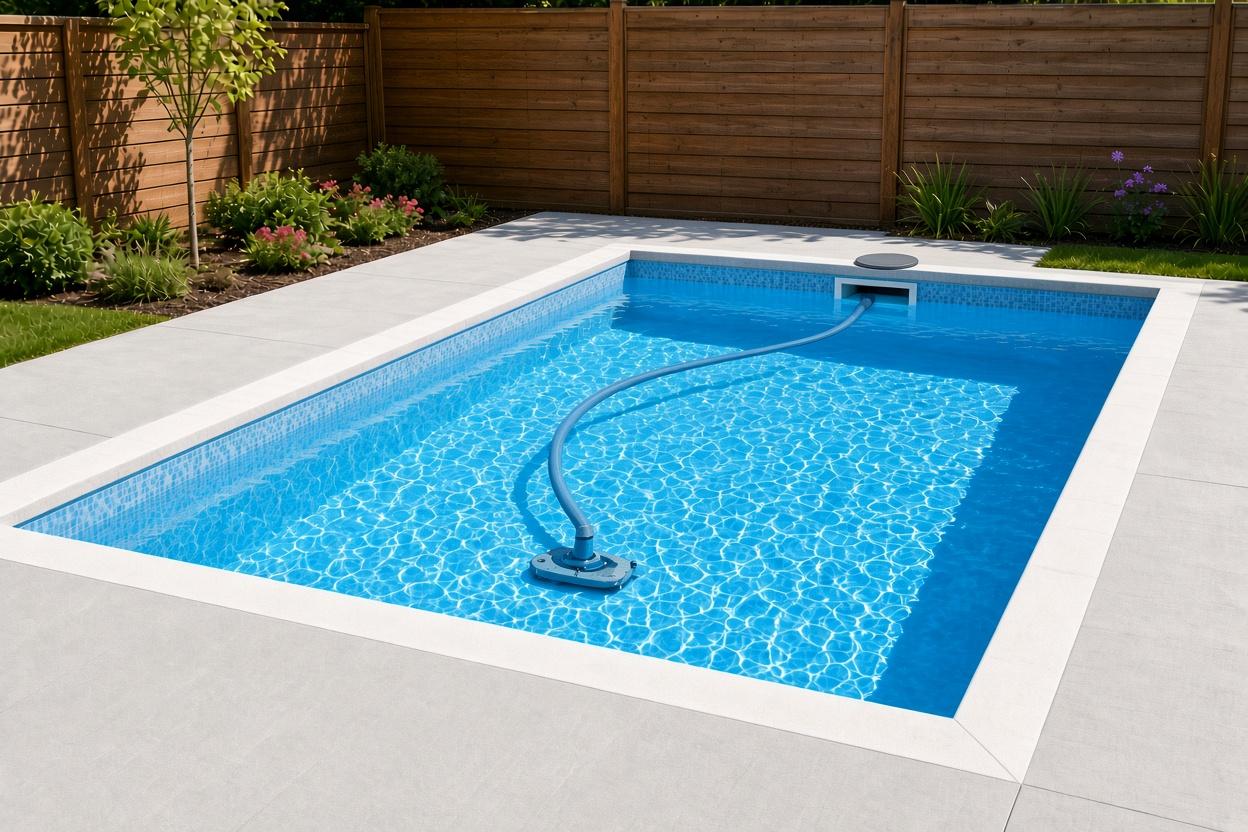 After pool renovation Cape Town – modern clean blue pool with landscaping and fencing
